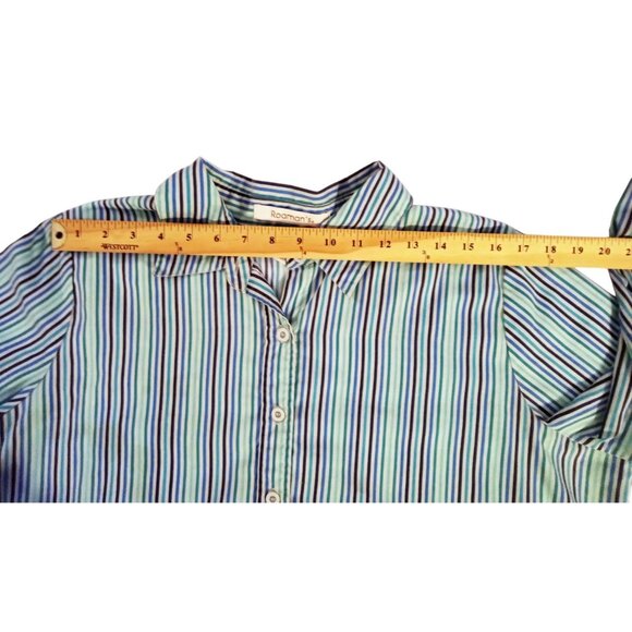 Button-Up Shirt Roamans Womens Green Blue Striped Size Large RN88842 Long Sleeve - Picture 11 of 13